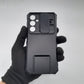 Samsung S23 FE Shockproof Case with Sliding Camera Cover and Integrated Ring Stand Holder, Heavy Duty Protection, Black