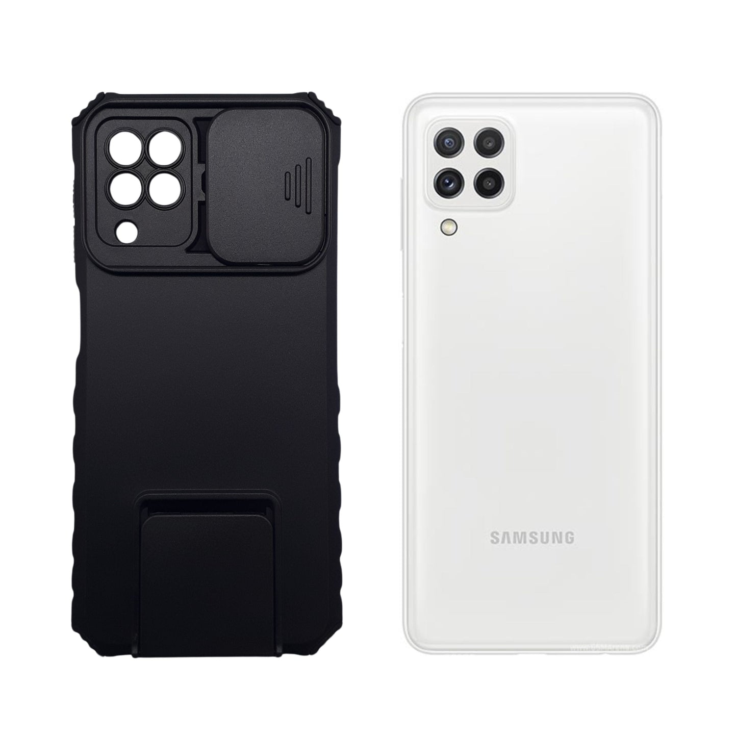Samsung A22/A22 5G Protective Phone Case with Sliding Camera Cover Lens Protection and Integrated Kickstand/Built-in Stand, Heavy Duty Shockproof Armor