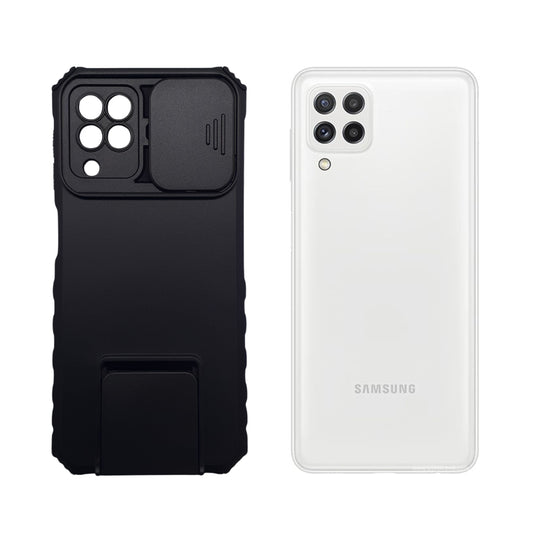 Samsung A22/A22 5G Protective Phone Case with Sliding Camera Cover Lens Protection and Integrated Kickstand/Built-in Stand, Heavy Duty Shockproof Armor