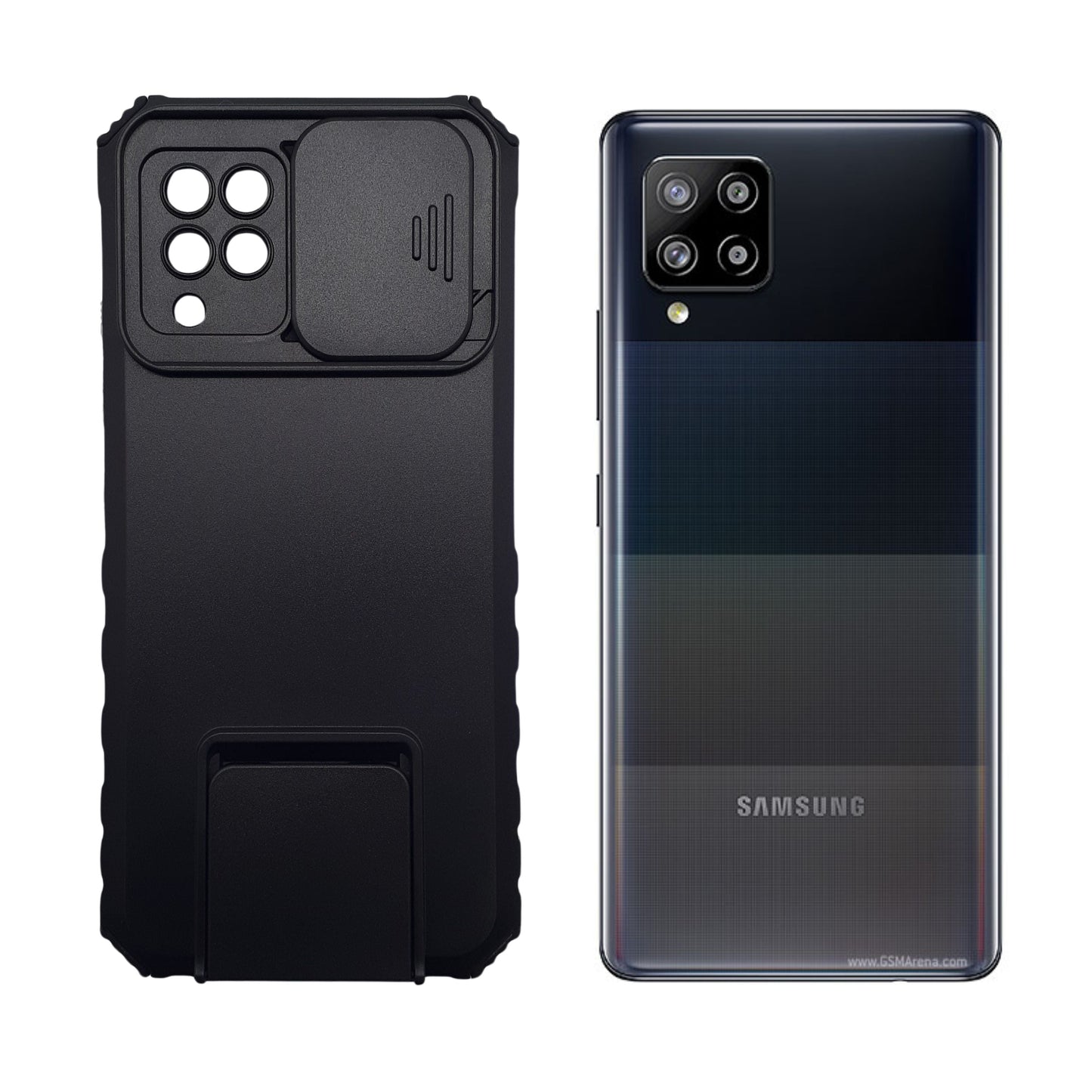 Samsung A42 5G Case with Camera Lens Slide Protection Cover, Ring Holder Kickstand, Heavy Duty Military Grade Shockproof PC Rugged Bumper