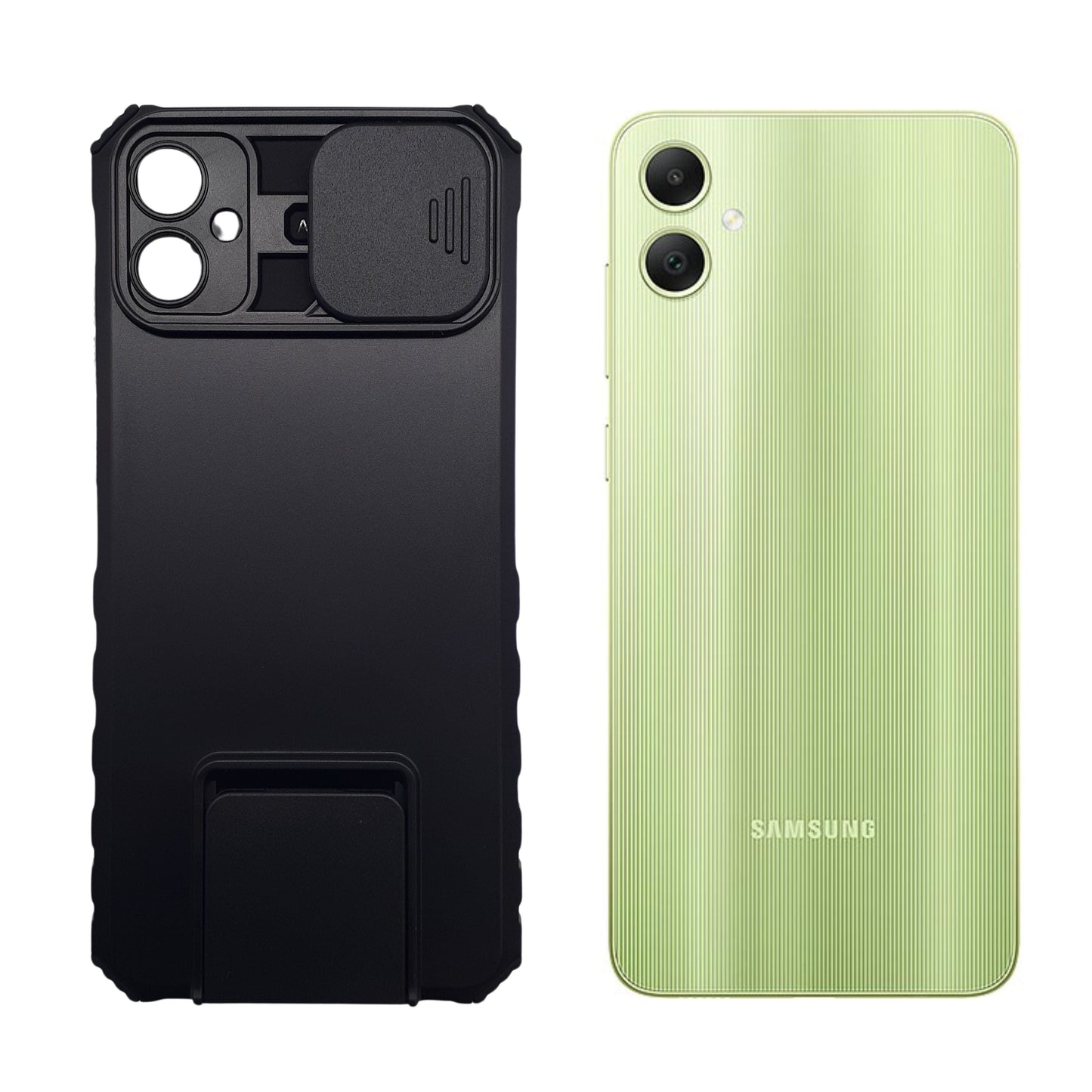 Samsung A05 Protective Phone Case with Camera Slide Cover, Built-in Kickstand, and Shockproof Military Grade Protection