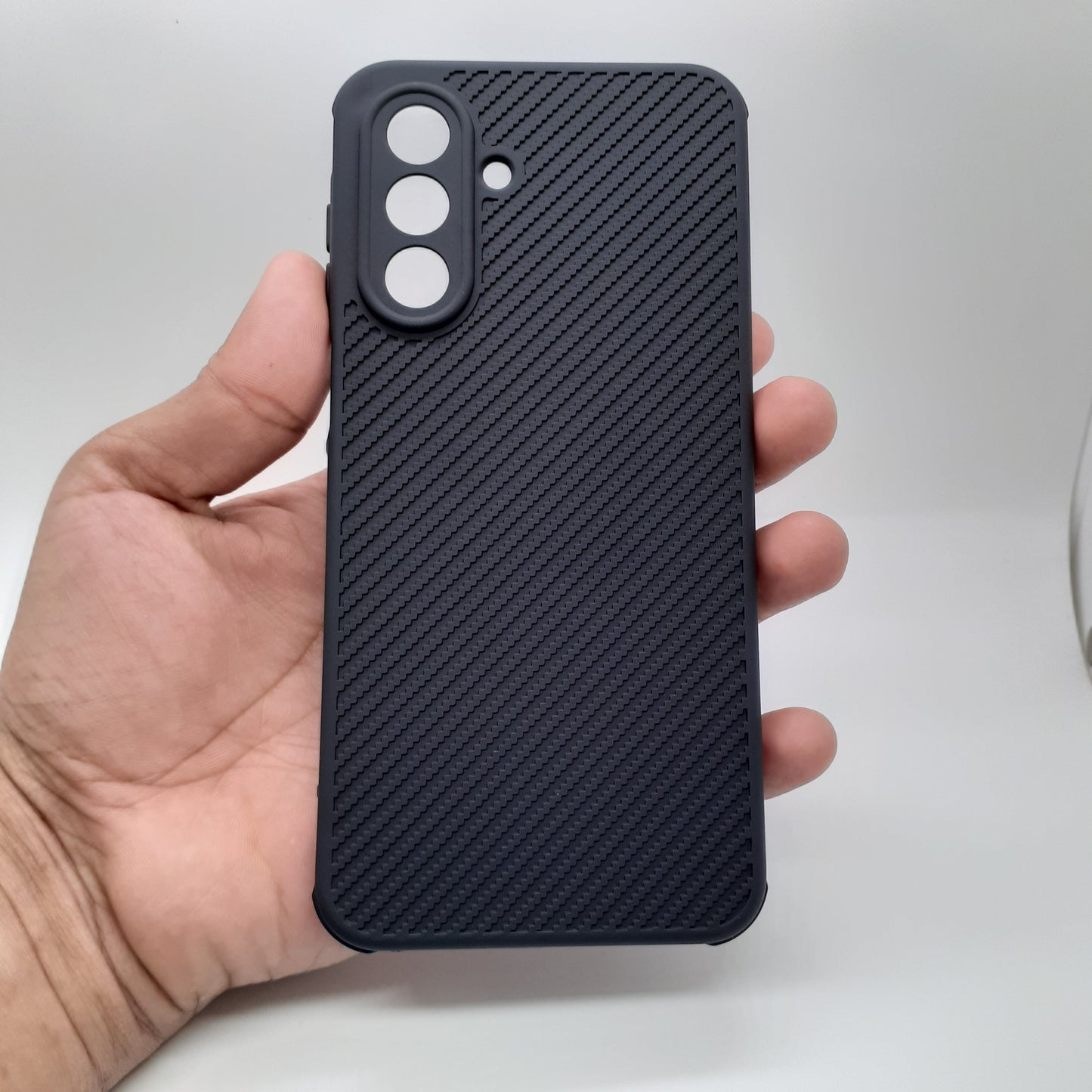 Samsung A17 Carbon Fiber texture Hard Rubber armour back cover shock-porof case