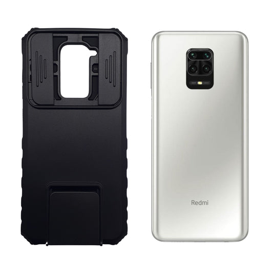 Redmi Note 9 Case, Heavy Duty Shockproof Full-Body Protective Cover with Sliding Camera Lens Protector and Built-in Kickstand for Video Viewing.