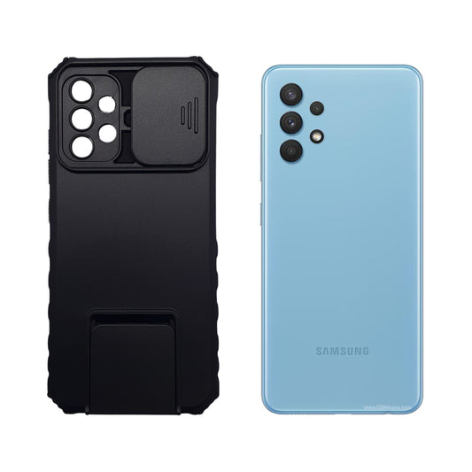 Samsung A32 Military Grade Protective Phone Case with Sliding Camera Cover and Integrated Kickstand/Stand, Shockproof Hybrid Bumper, Anti-Scratch Drop-Proof Protection.