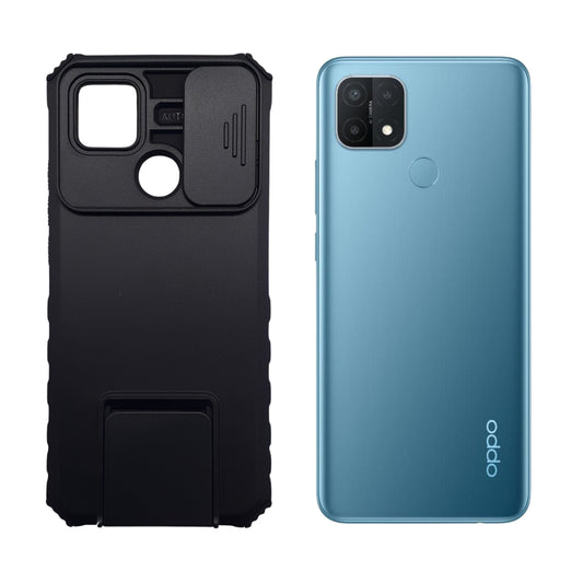 OPPO A15 Slide Camera Lens Protection Case with Built-in 360 Degree Rotatable Ring Kickstand Holder, PC + TPU Military Grade Shockproof Cover