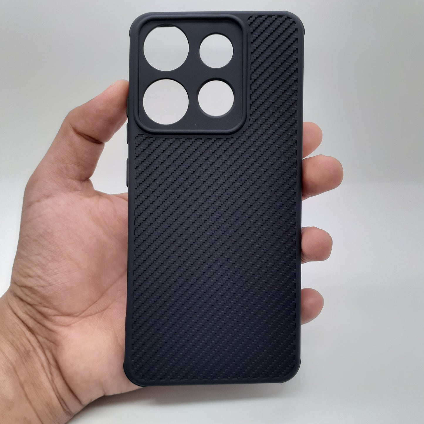 infinix Smart 7 Carbon Fiber texture Hard Rubber armour back cover shock-porof case