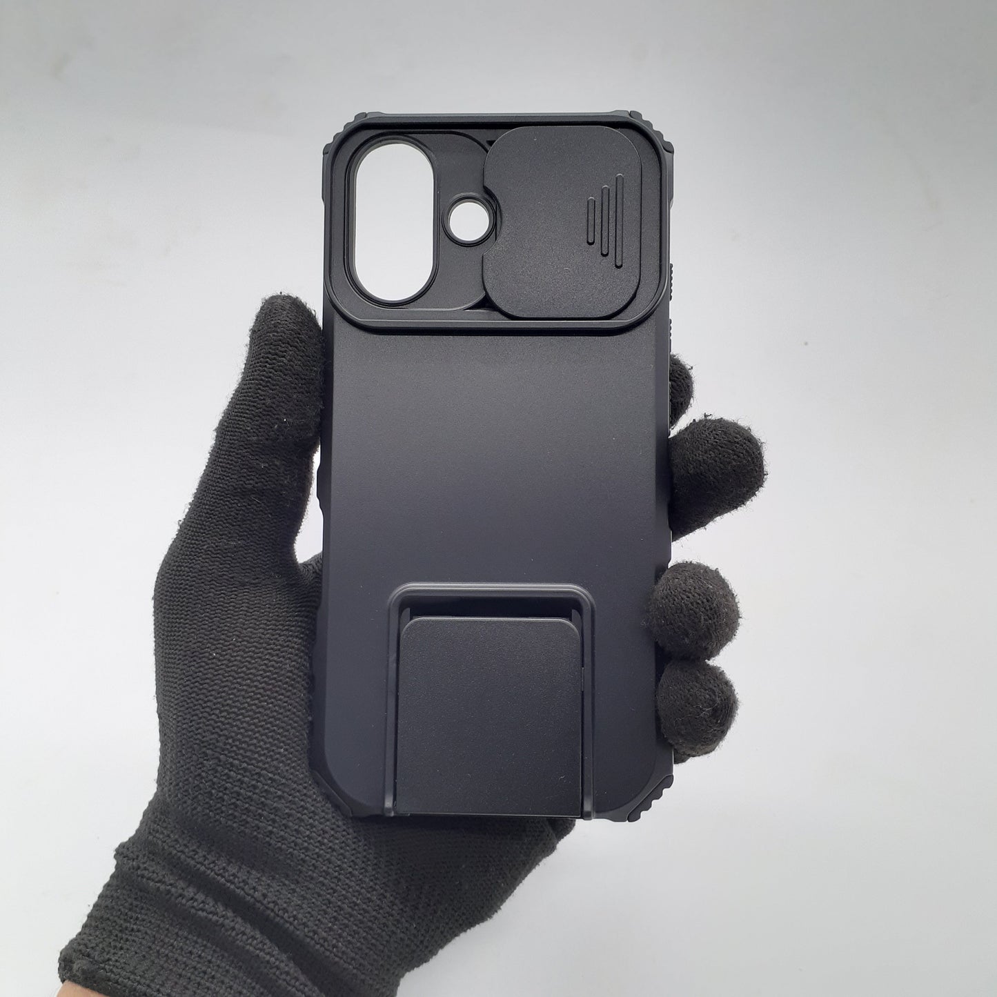 iPhone 16 Heavy Duty Protection Case with Camera Slide Cover and Integrated Kickstand for Hands-Free Viewing