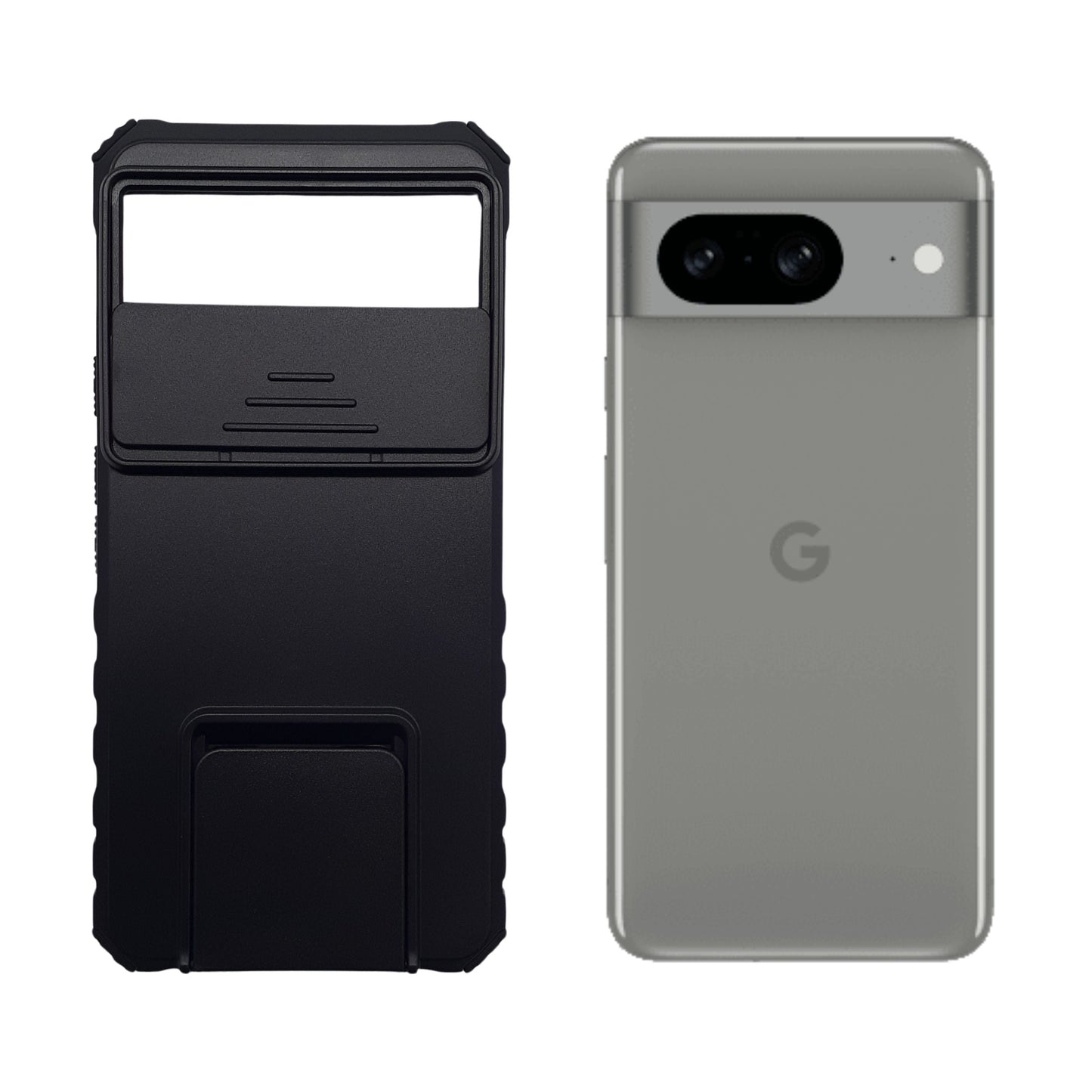 Google Pixel 8 Heavy Duty Shockproof Case with Slide Camera Lens Cover and Integrated Kickstand/Stand for Hands-Free Viewing