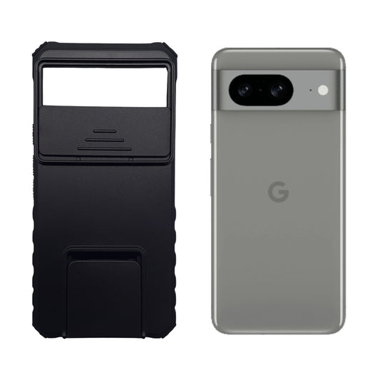 Google Pixel 8 Heavy Duty Shockproof Case with Slide Camera Lens Cover and Integrated Kickstand/Stand for Hands-Free Viewing