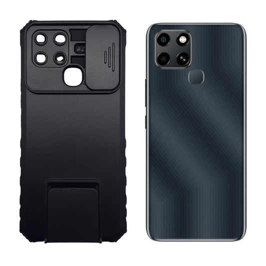 infinix Smart 6 Slide Camera Cover Case with Built-in Kickstand, Heavy Duty Shockproof Armor PC TPU Protection Stand Mobile Phone Case