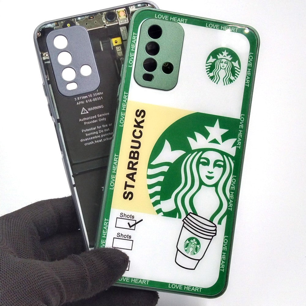 Redmi 9T pack of 2 Glass Back Covers Stabucks and Circuit Design