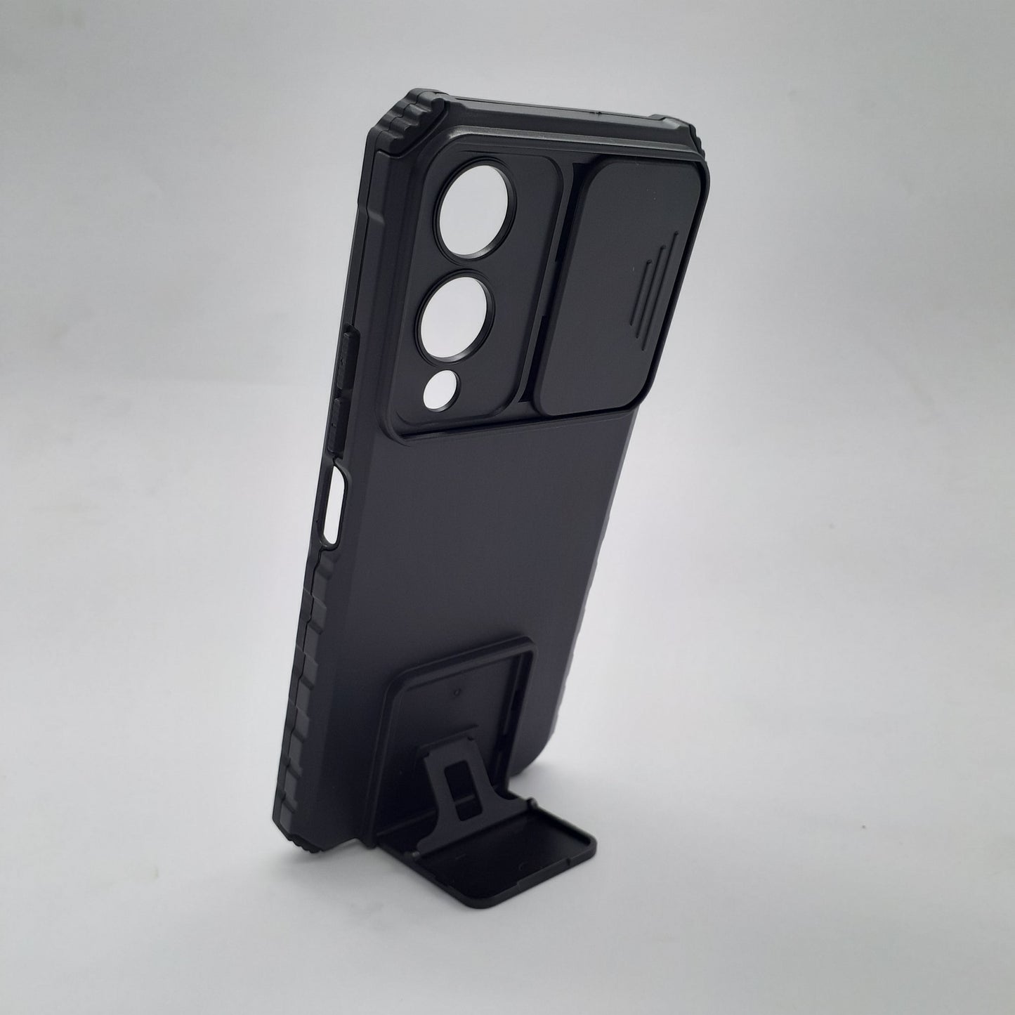 Vivo Y17s Shockproof Armor Case with Slide Push Pull Camera Lens Protection and Invisible Live Stand Phone Back Cover