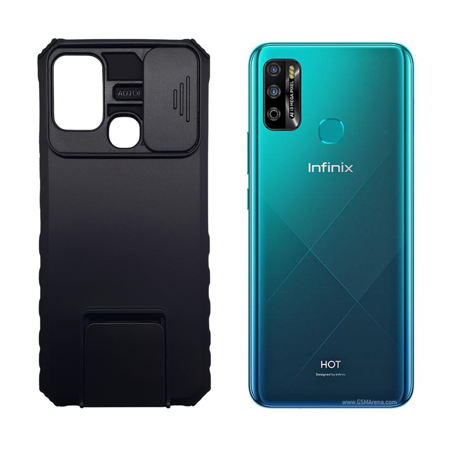 infinix Hot 9 Play Protective Case with Camera Slide Cover and Integrated Kickstand/Built-in Stand for Maximum Security and Hands-Free Viewing