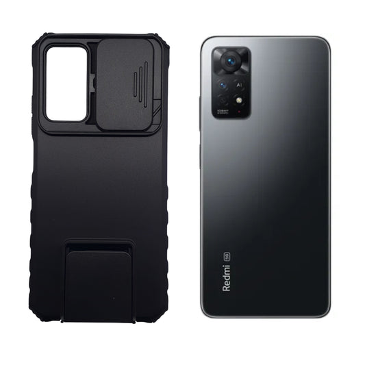 Redmi Note 11 Pro Heavy Duty Protective Phone Case with Camera Lens Slide Cover and Integrated Kickstand/Built-in Stand, Shockproof Military Grade Armor Cover