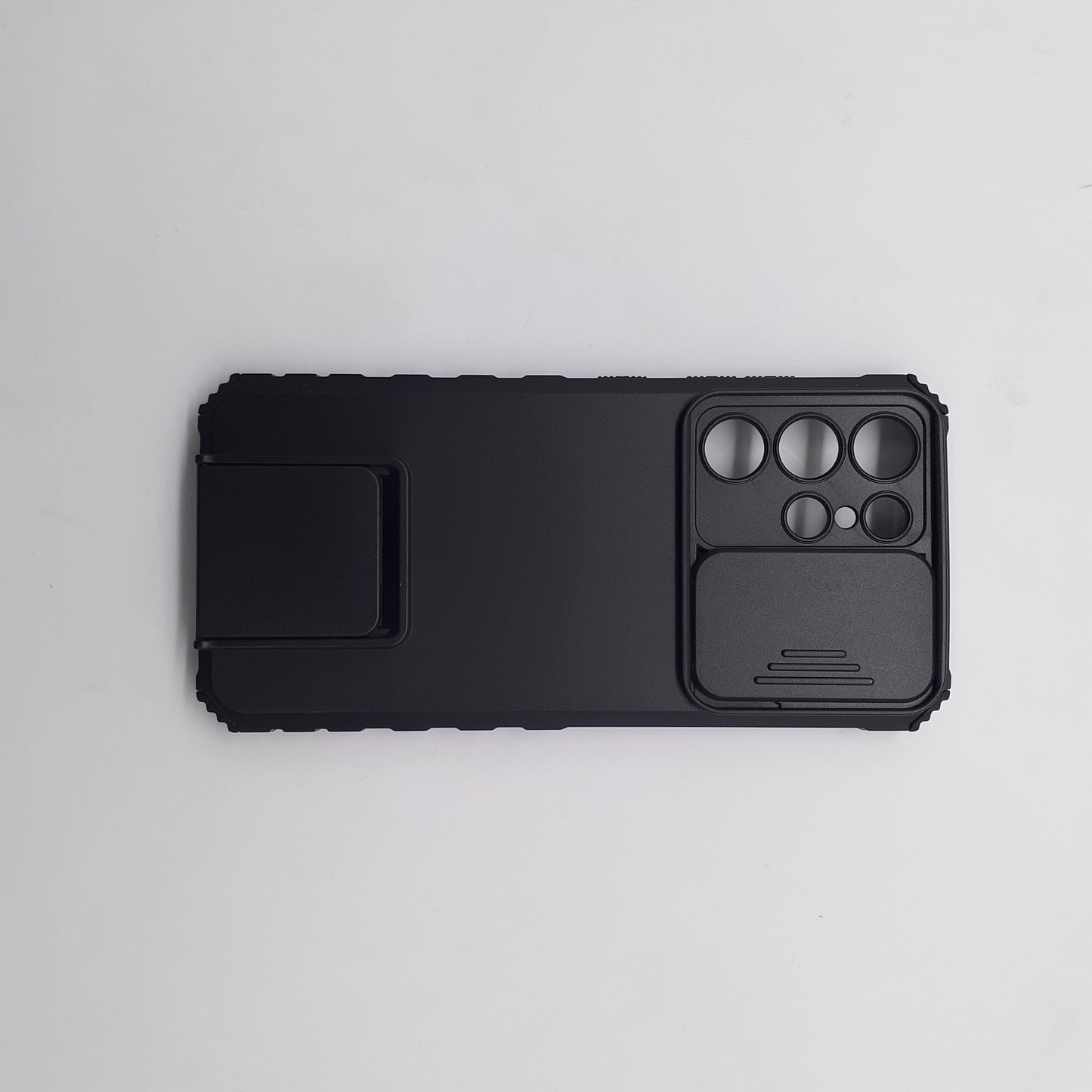 Samsung S21 Ultra Protective Phone Case with Sliding Camera Cover and Integrated Kickstand, Shockproof Bumper, Full Body Armor, Black