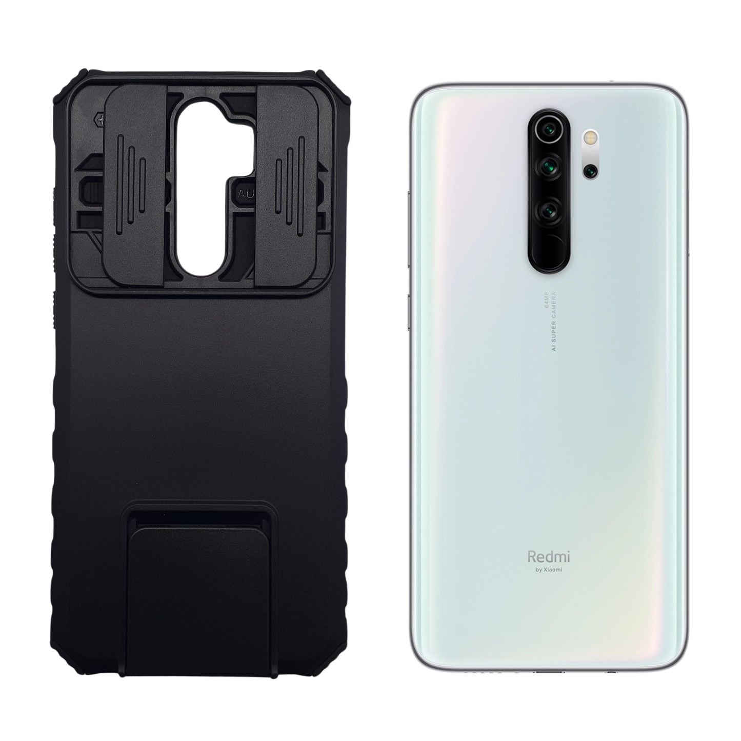 Redmi Note 8 Pro Rugged Protection Phone Case with Sliding Camera Cover and Integrated Kickstand for Hands-Free Viewing