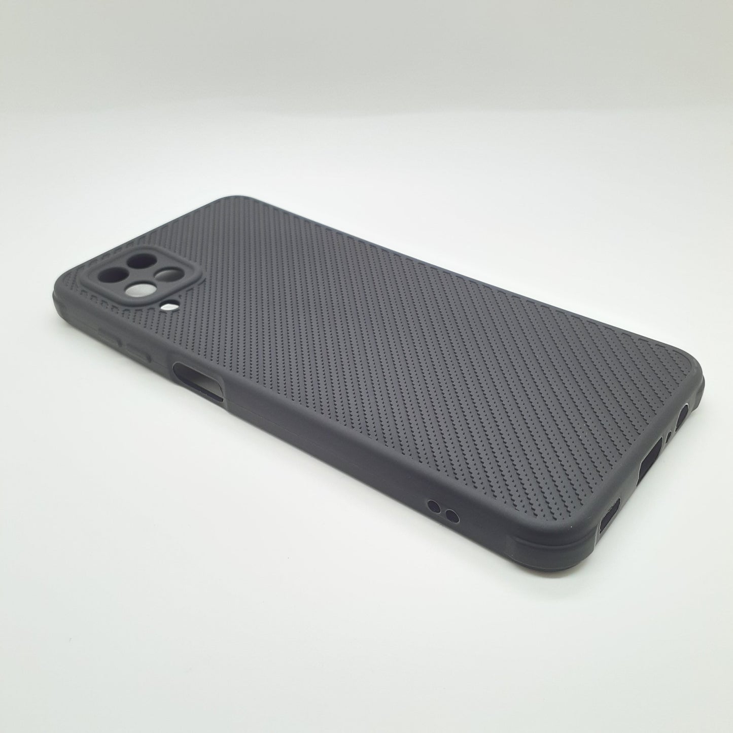 Samsung A12 Carbon Fiber texture Hard Rubber armour back cover shock-porof case