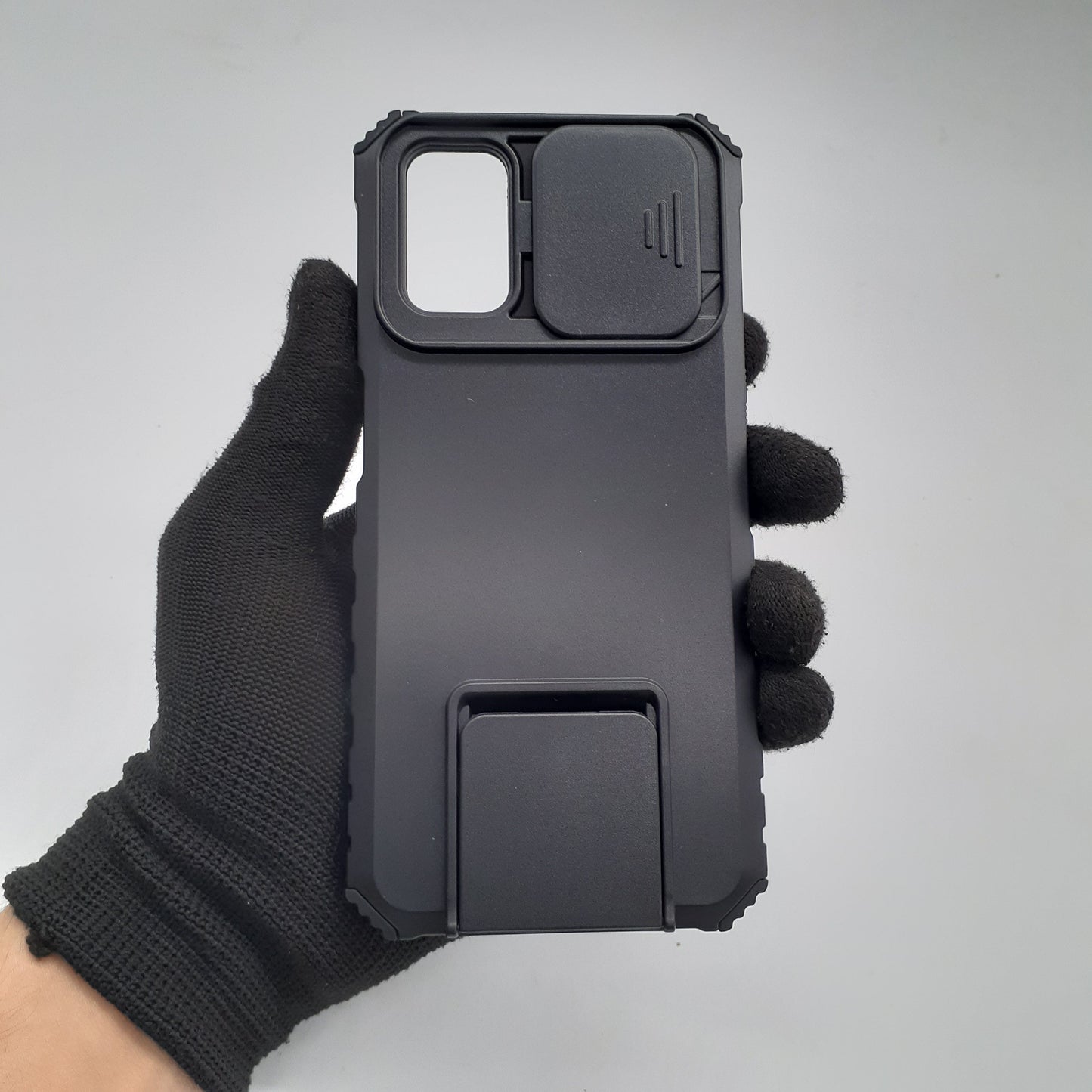 OPPO A92 Shockproof Case with Camera Slide Cover and Built-in Kickstand, Heavy Duty Protection, Anti-Scratch, Full Body Cover