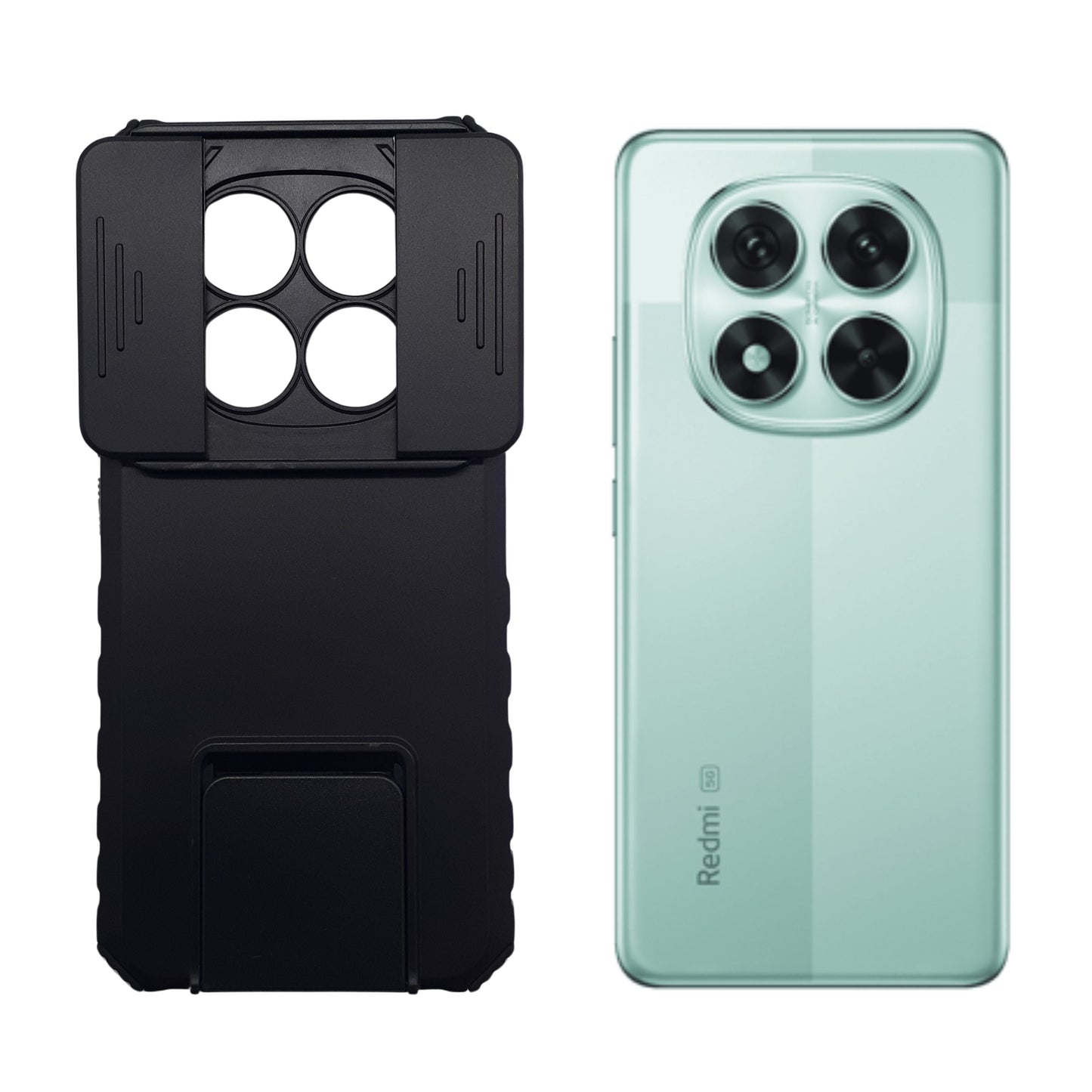 Redmi Note 14 Pro Dual Layer Shockproof Phone Case with Slide Camera Lens Protection and 360¡ Ring Kickstand Holder