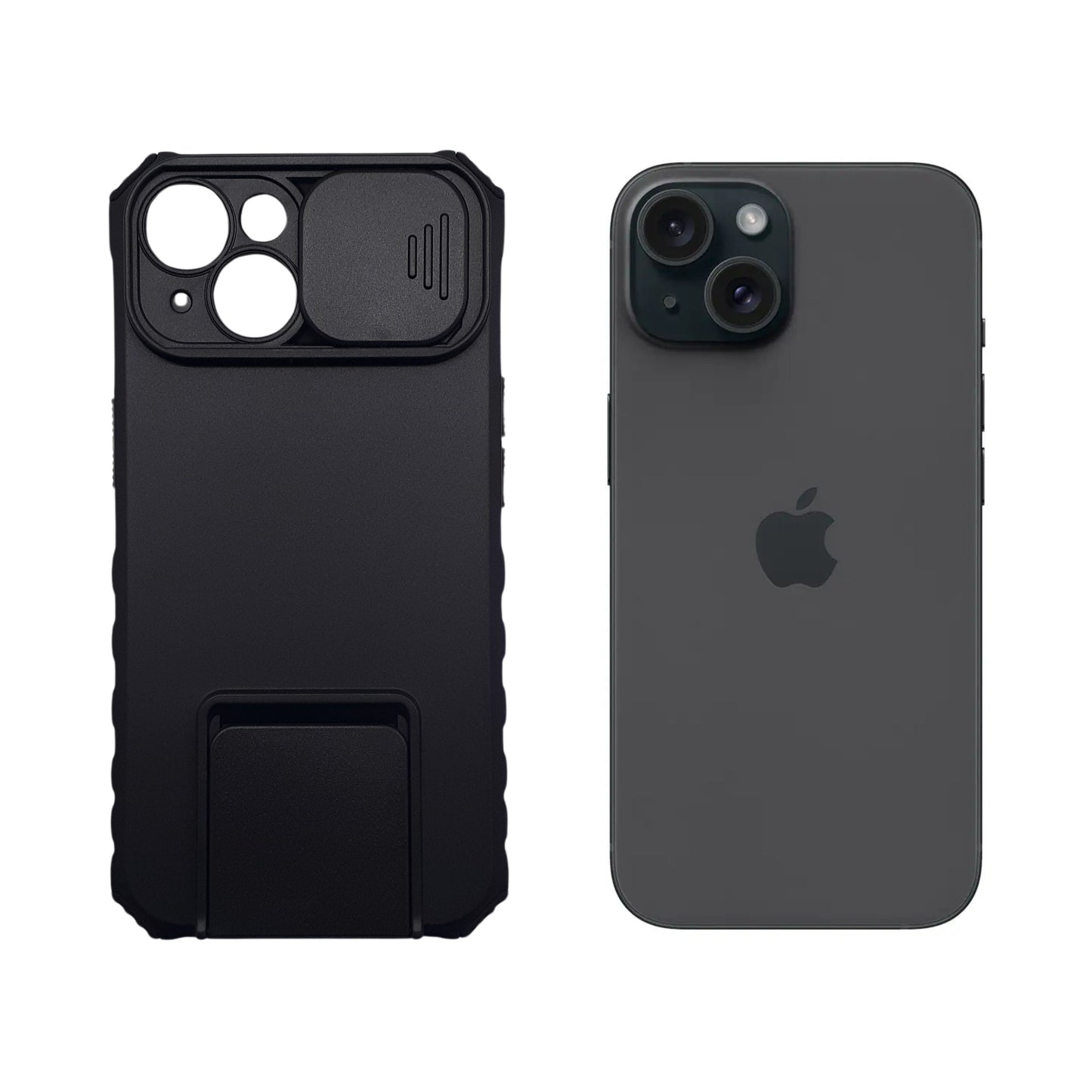 iPhone 15 Heavy Duty Shockproof Case with Slide Camera Cover and Integrated Kickstand for Maximum Protection and Hands-Free Viewing