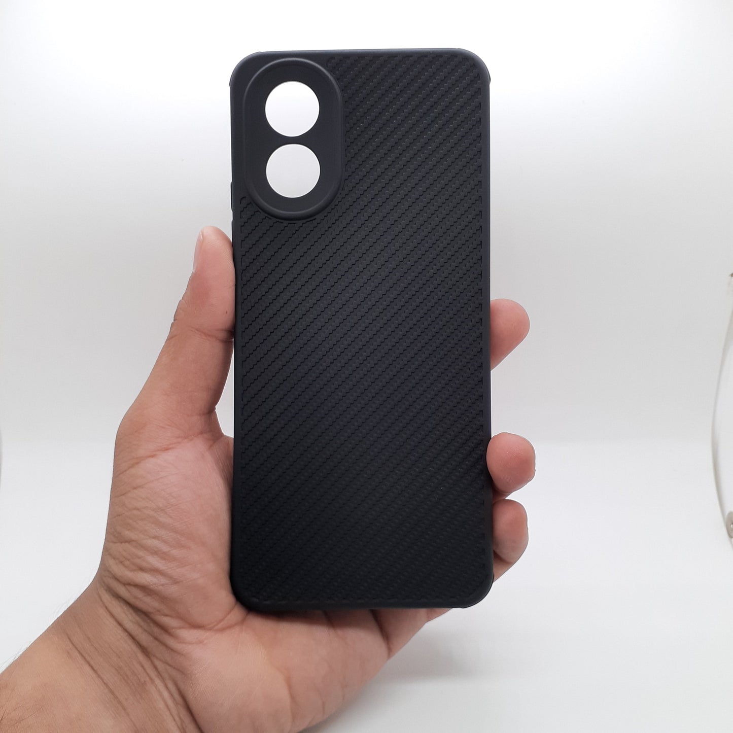 OPPO A18 Carbon Fiber texture Hard Rubber armour back cover shock-porof case