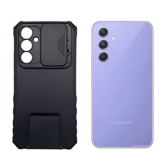 Samsung A54 5G Case with Slide Cover Camera Protector, Slim Hybrid Shockproof Rugged Cover with Built-in Kickstand, Black