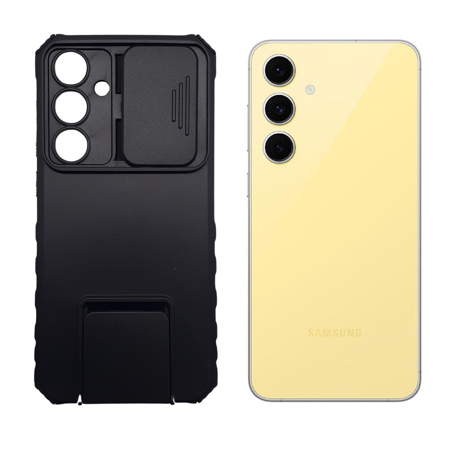 Samsung S24 FE Case, Heavy Duty Shockproof Cover with Sliding Camera Protection and Integrated Kickstand for Hands-Free Viewing