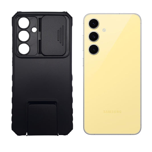 Samsung S24 FE Case, Heavy Duty Shockproof Cover with Sliding Camera Protection and Integrated Kickstand for Hands-Free Viewing