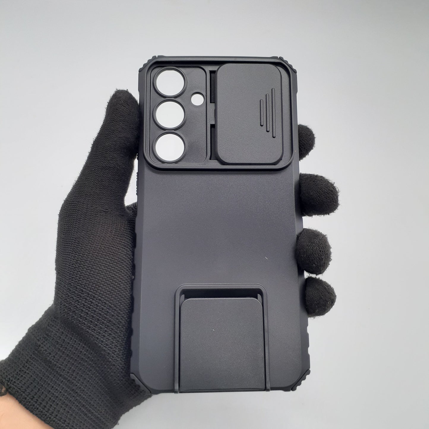 Samsung S24 FE Case, Heavy Duty Shockproof Cover with Sliding Camera Protection and Integrated Kickstand for Hands-Free Viewing