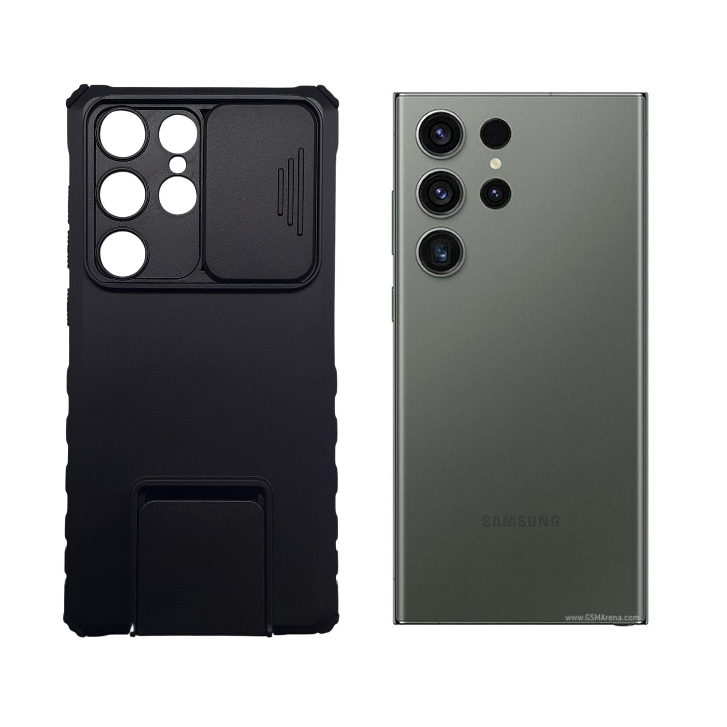 Samsung S23 Ultra Heavy Duty Shockproof Phone Case with Slide Camera Cover and Integrated Kickstand for Hands-Free Viewing