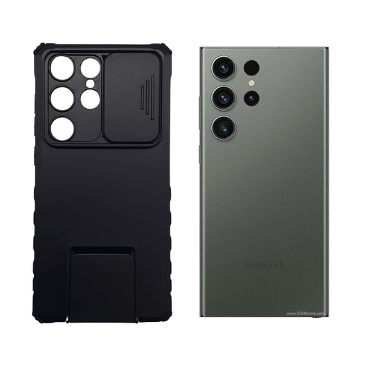 Samsung S23 Ultra Heavy Duty Shockproof Phone Case with Slide Camera Cover and Integrated Kickstand for Hands-Free Viewing