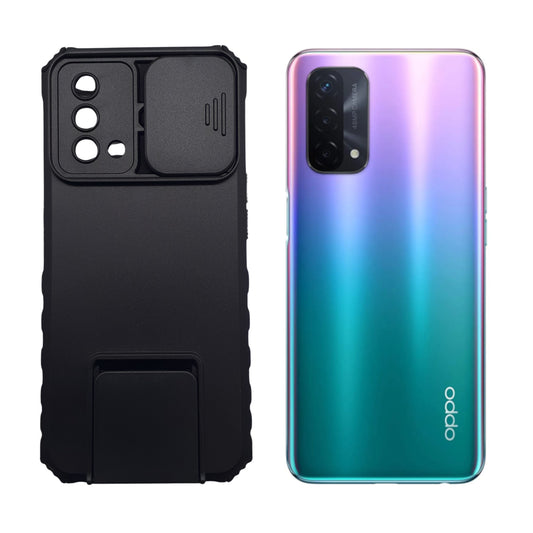 OPPO A74 4G/5G Heavy Duty Shockproof Phone Case with Camera Slide Cover, Credit Card Holder Slots, and Built-in 360¡ Rotate Ring Stand/Kickstand