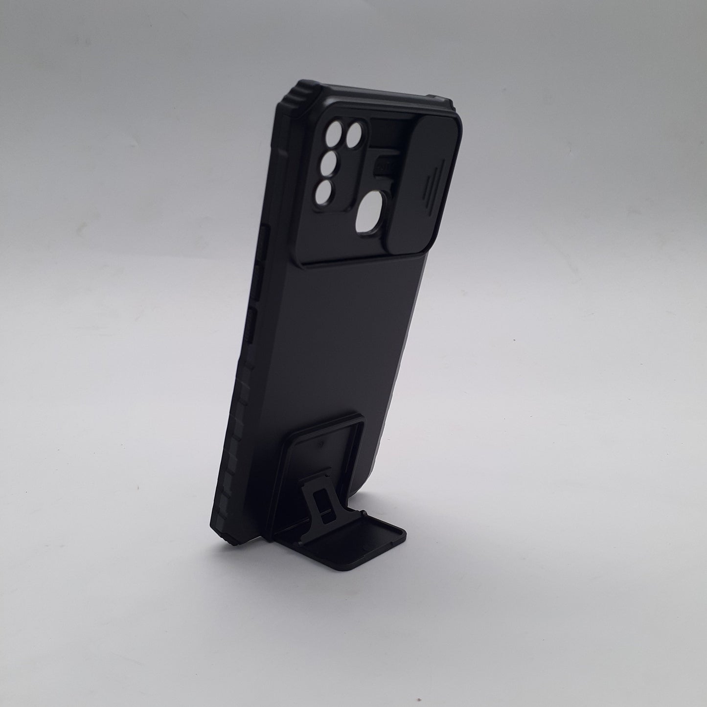 infinix Smart 5 CamShield Armor Case with Sliding Lens Camera Cover and Integrated Kickstand for Ultimate Protection and Hands-Free Viewing
