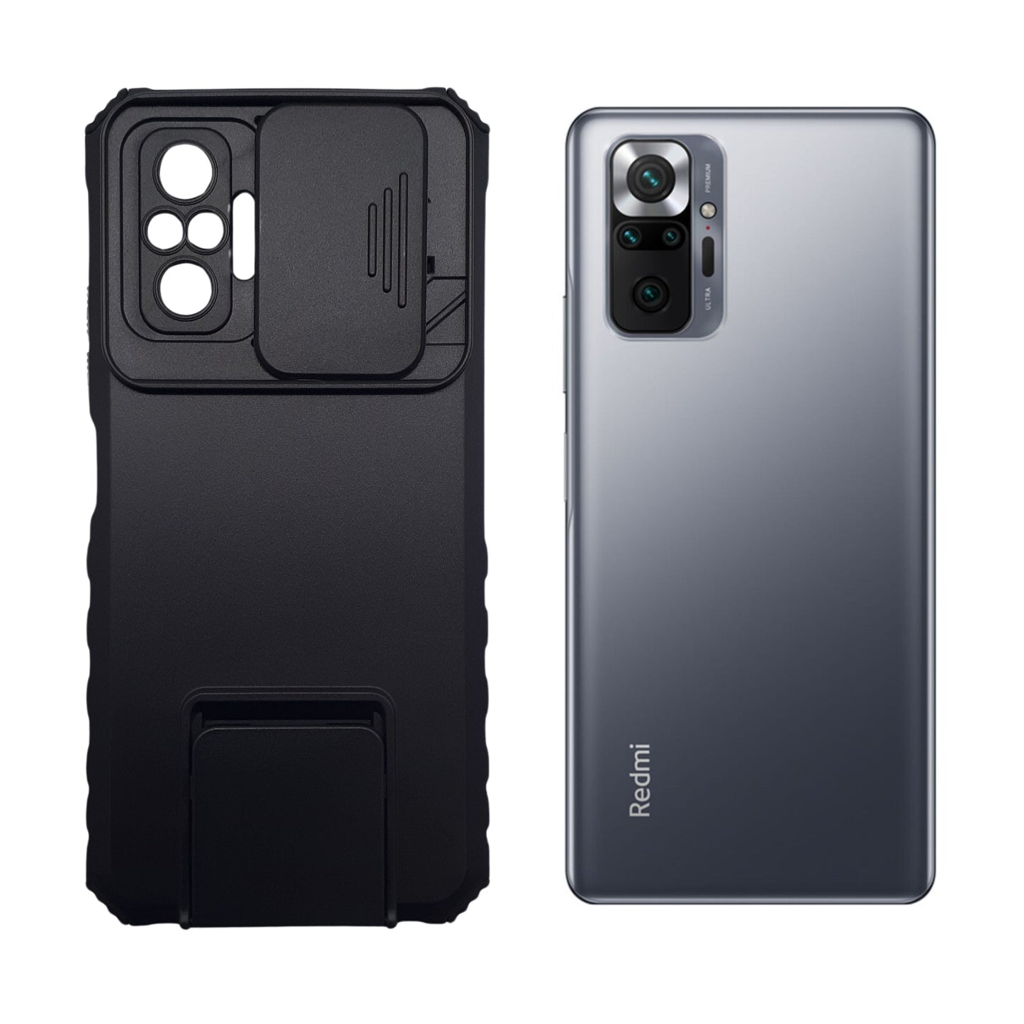 Redmi Note 10 Pro Heavy Duty Protective Phone Case with Camera Slide Cover, Integrated Kickstand, and Shockproof Military-Grade Defense