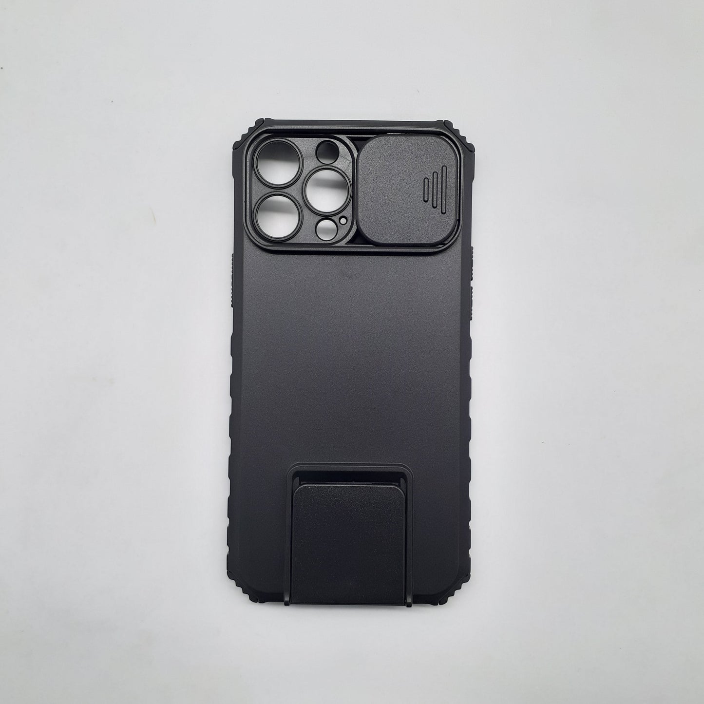 iPhone 13 Pro Max Heavy Duty Case with Camera Slide Cover, Integrated Kickstand, and Military-Grade Shockproof Protection.
