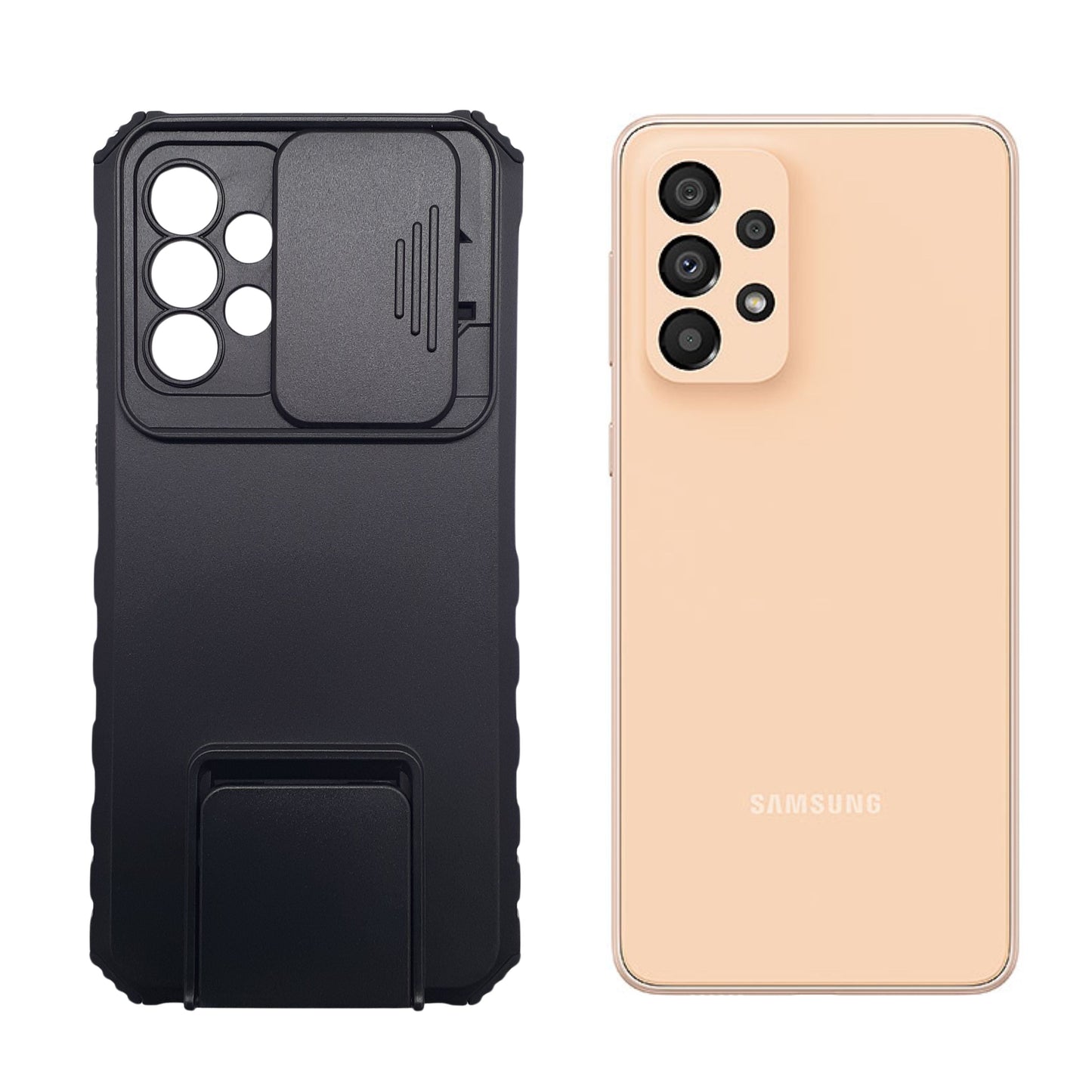 Samsung Galaxy A33 Heavy Duty Protective Case with Sliding Camera Cover and Integrated Kickstand for Hands-Free Viewing