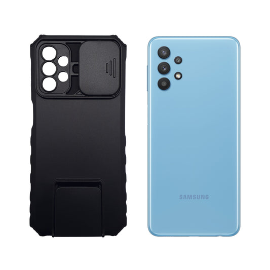 Samsung A32 5G Heavy Duty Shockproof Case with Slide Camera Cover and Integrated Kickstand for Hands-Free Viewing