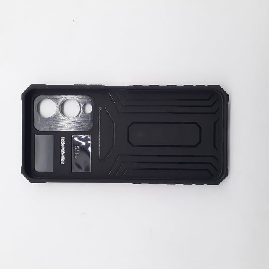 Vivo Y17s Shockproof Armor Case with Slide Push Pull Camera Lens Protection and Invisible Live Stand Phone Back Cover
