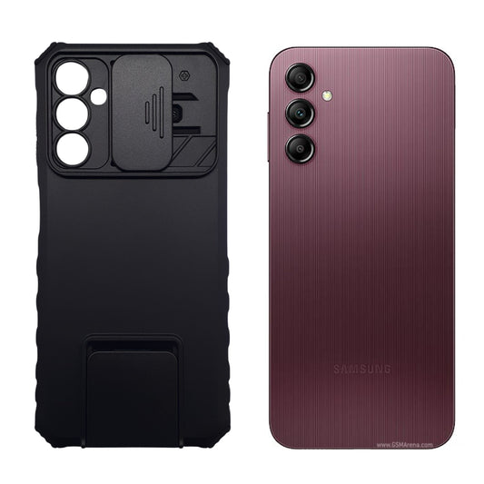 Samsung A14 Heavy Duty Shockproof Phone Case with Sliding Camera Lens Cover and Integrated Kickstand for Military Grade Protection