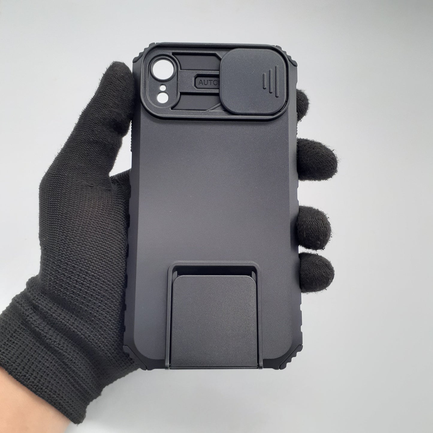 iPhone XR Rugged Protective Phone Case with Camera Lens Slide Cover and Integrated Kickstand for Hands-Free Viewing and Enhanced Privacy