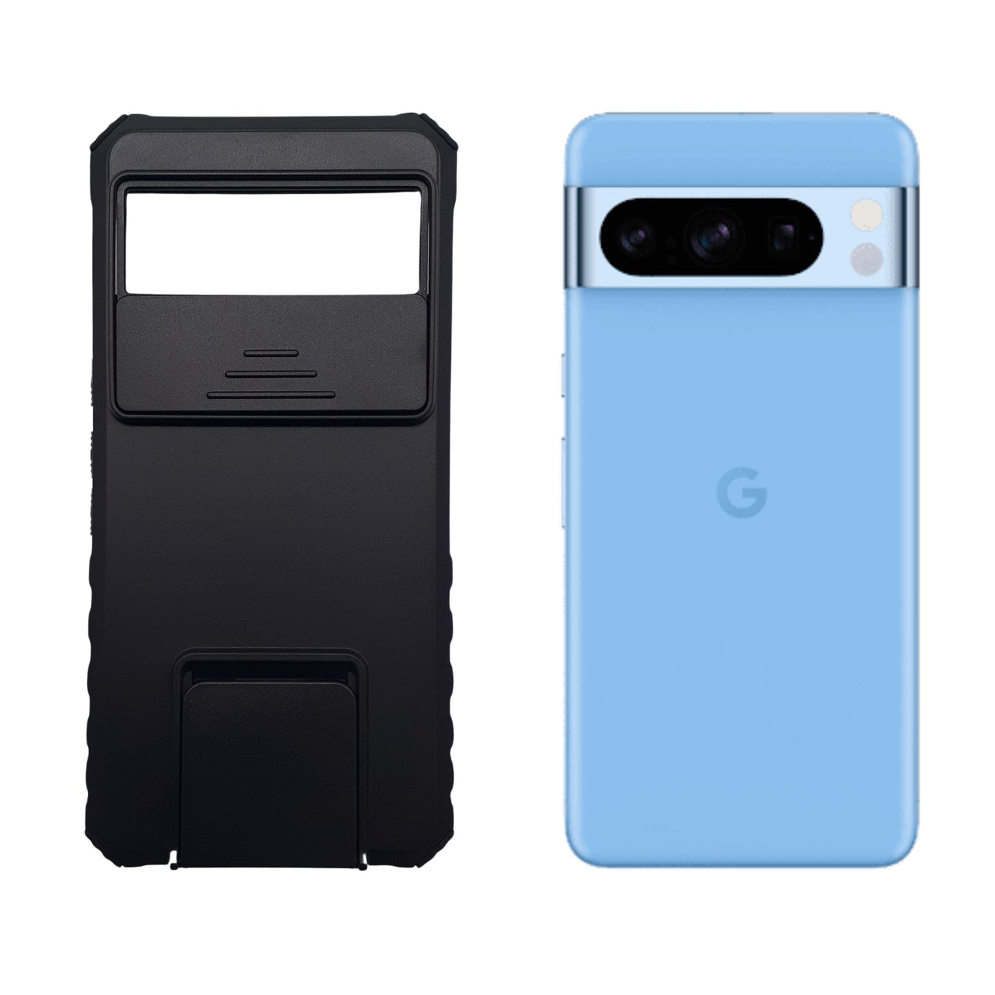 Google Pixel 8 Pro Heavy Duty Protective Phone Case with Camera Lens Slide Cover and Integrated Kickstand for Hands-Free Viewing