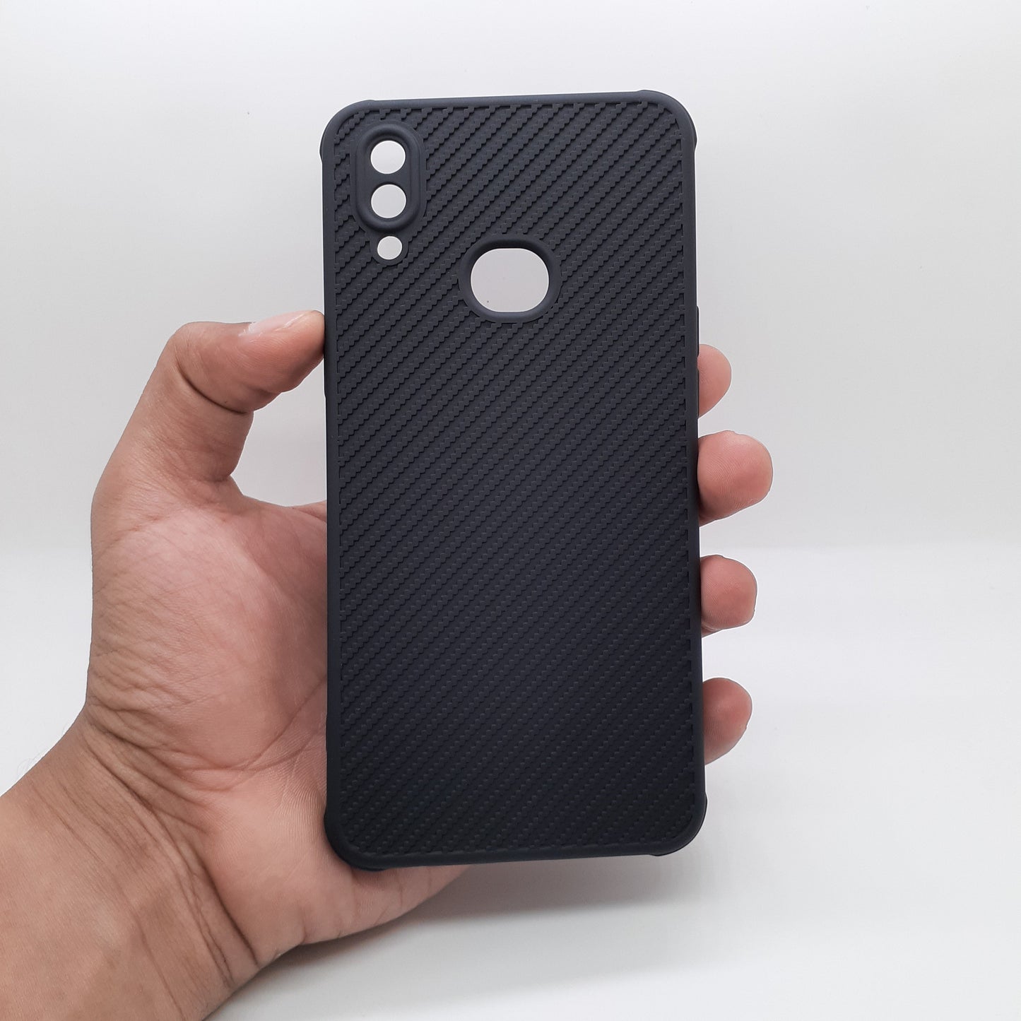 Samsung A10s Carbon Fiber texture Hard Rubber armour back cover shock-porof case