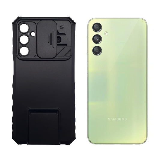 Samsung A24 4G Protective Case with Camera Slide Cover, Integrated Kickstand, and Military-Grade Drop Protection