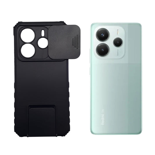 Redmi Note 14 Heavy Duty Protective Phone Case with Sliding Camera Cover and Integrated Built-in Kickstand for Hands-Free Viewing