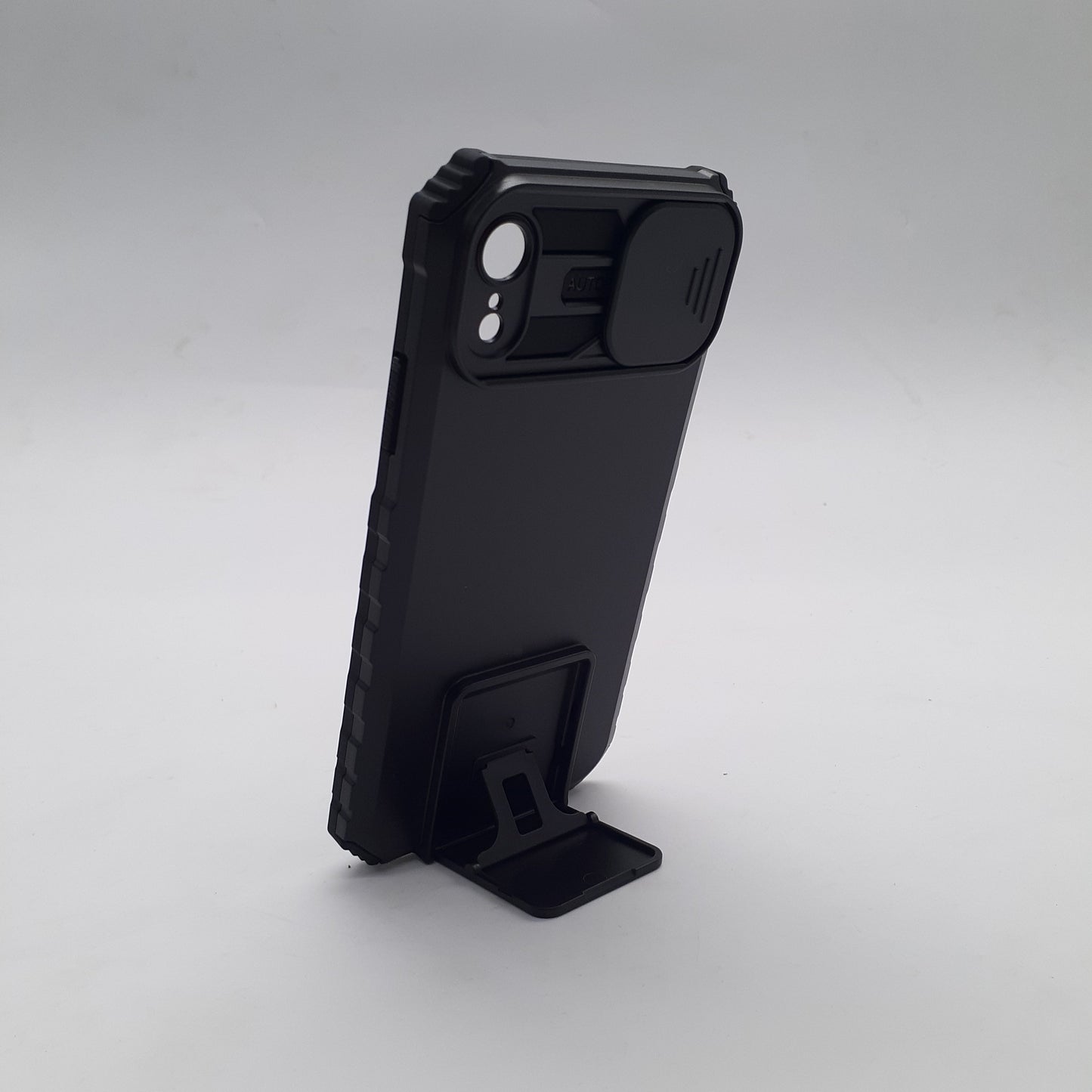 iPhone XR Rugged Protective Phone Case with Camera Lens Slide Cover and Integrated Kickstand for Hands-Free Viewing and Enhanced Privacy