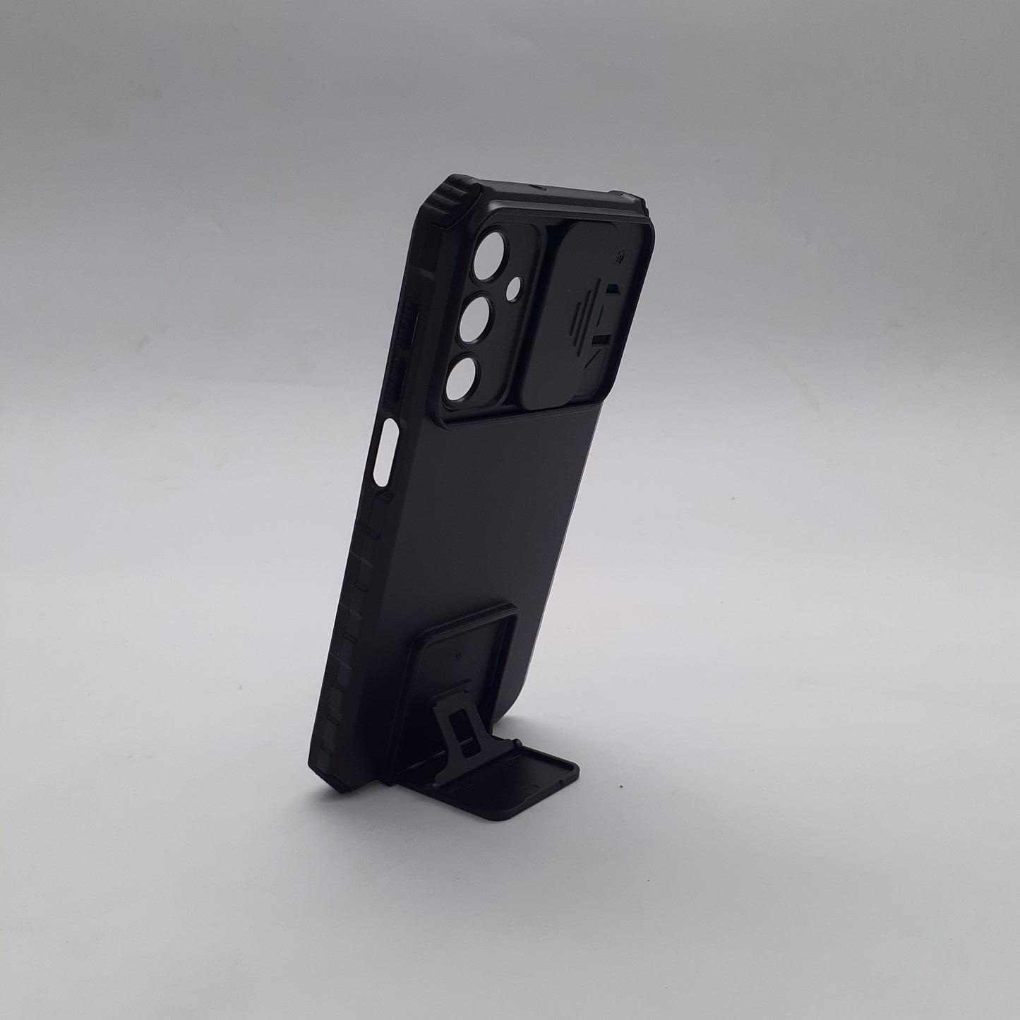 Samsung A15 Heavy Duty Protective Phone Case with Camera Lens Slide Cover and Integrated Kickstand for Hands-Free Viewing