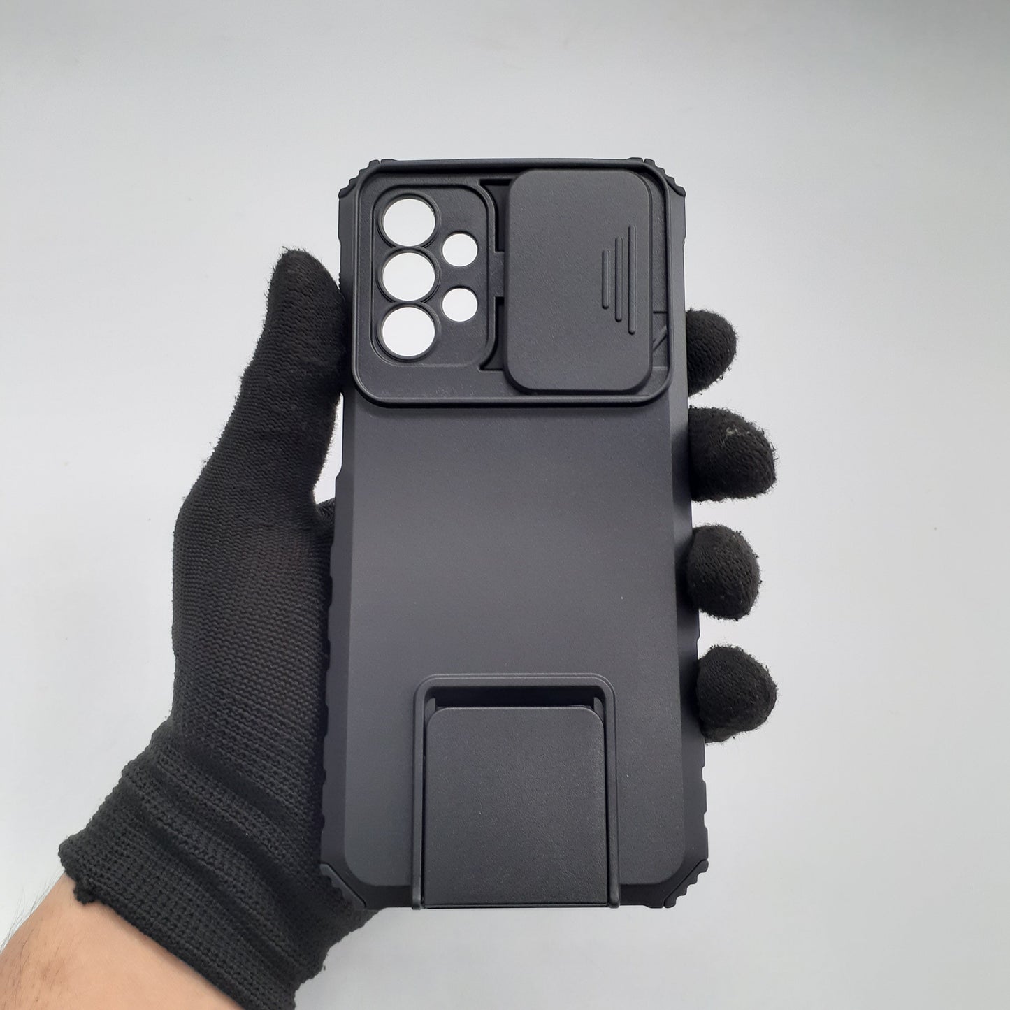 Samsung A23 Heavy Duty Protective Phone Case with Camera Slide Cover and Integrated Kickstand for Hands-Free Viewing