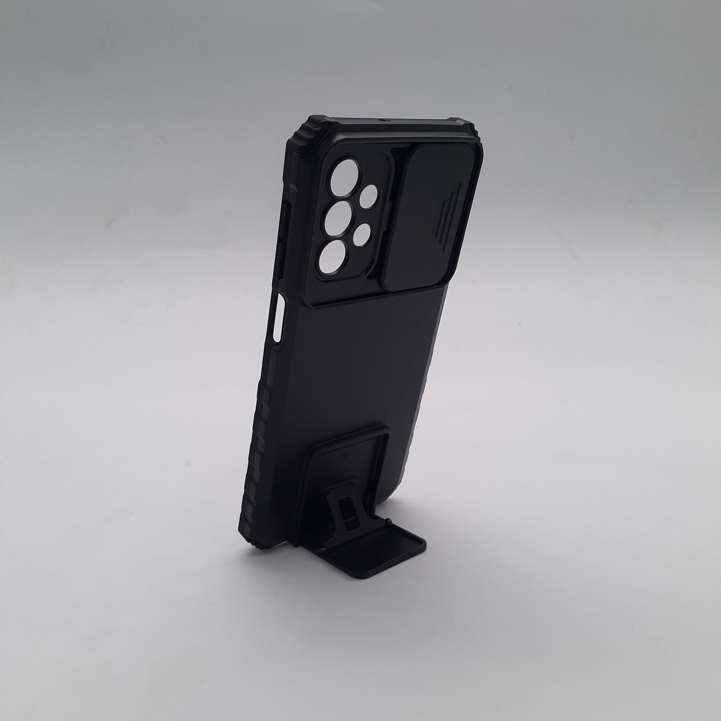 Samsung A23 Heavy Duty Protective Phone Case with Camera Slide Cover and Integrated Kickstand for Hands-Free Viewing
