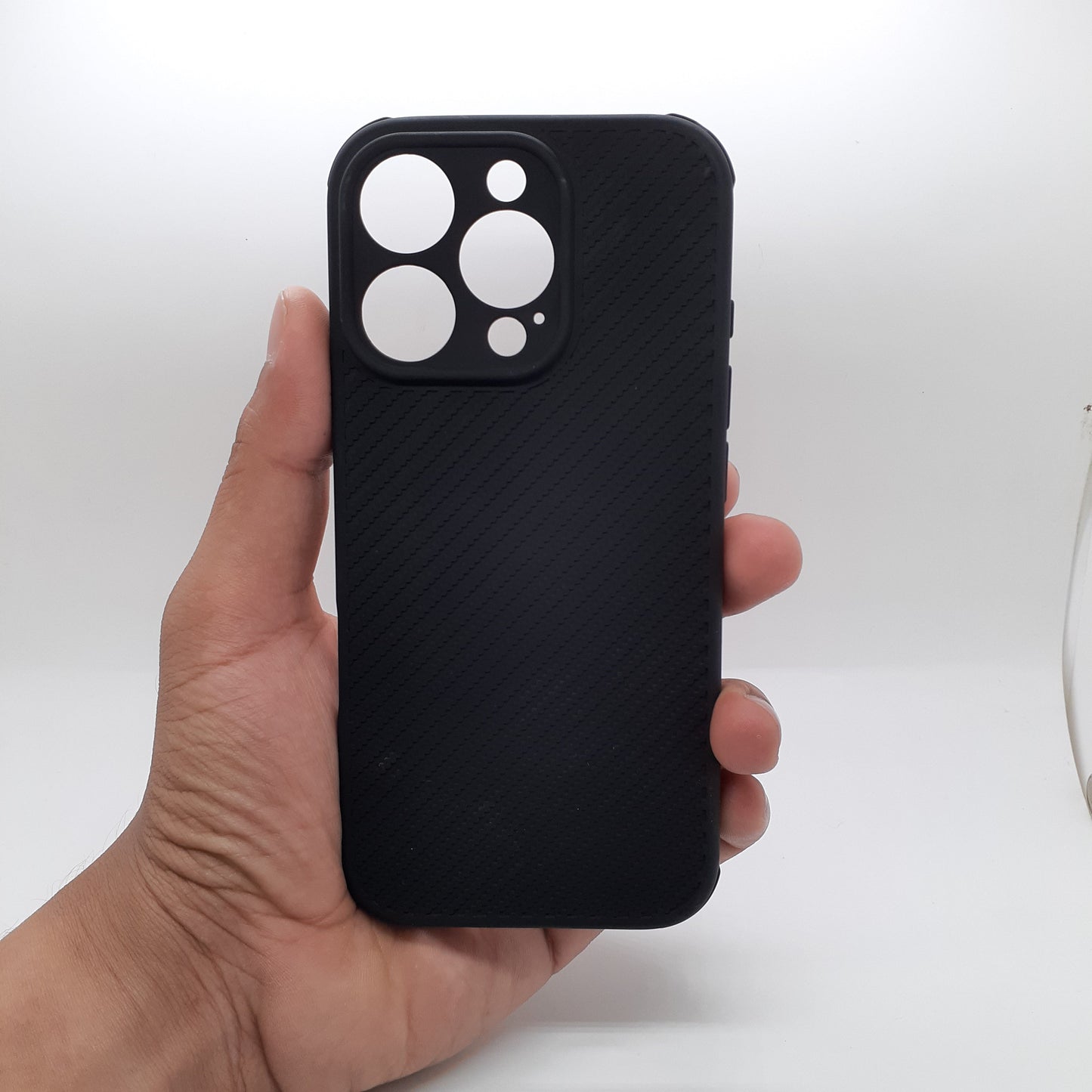 iPhone 16 Pro Carbon Fiber texture Hard Rubber armour back cover shock-porof case