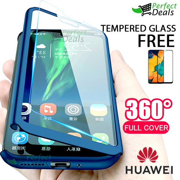 360° Case Cover for with a Free Screen Protector Tempered Glass for Huawei